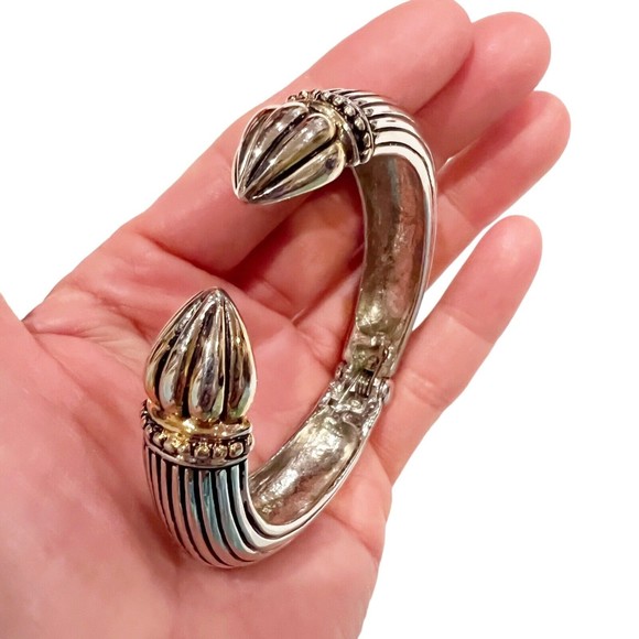 Hinged Cuff Bracelet Renaissance Medieval Revival Jewelry Chuncky Heavy - Picture 6 of 9